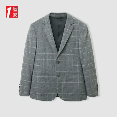 海一家简约格纹西装2023冬季新款商务休闲时尚青年男士西服图片