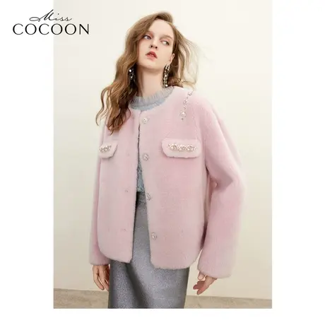 missCOCOON千金玛德琳名媛风2023冬装新款重工定制小香风皮草外套商品大图
