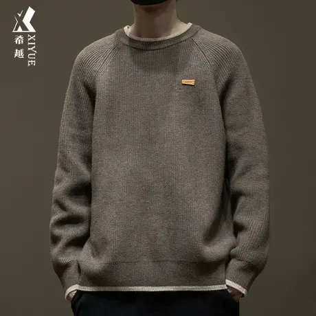 希越假两件针织毛衣男2024春季新款日系百搭宽松大码男士圆领毛衫商品大图