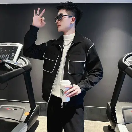 潮牌男装明线设计感工装夹克男2023春秋季小众潮流休闲外套商品大图
