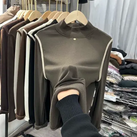 设计感小众半高领打底衫女德绒宽松打底衫内搭外穿上衣加绒加厚商品大图