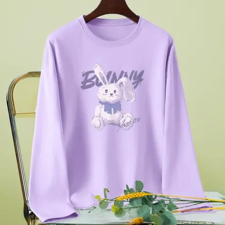 纯棉t恤女长袖打底衫春季女装2024新款春装上衣早春正肩宽松体恤图片