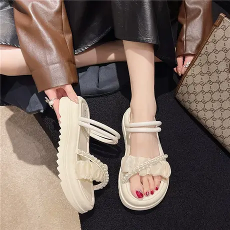 两穿凉鞋女外穿2024年夏季新款网红仙女风珍珠松糕厚底沙滩凉拖鞋商品大图