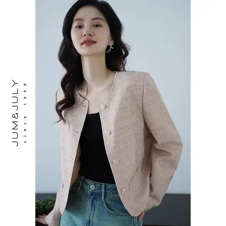 嘉茱莉2025秋季新款短款小香风外套女圆领短外套套装裙设计感上衣商品大图