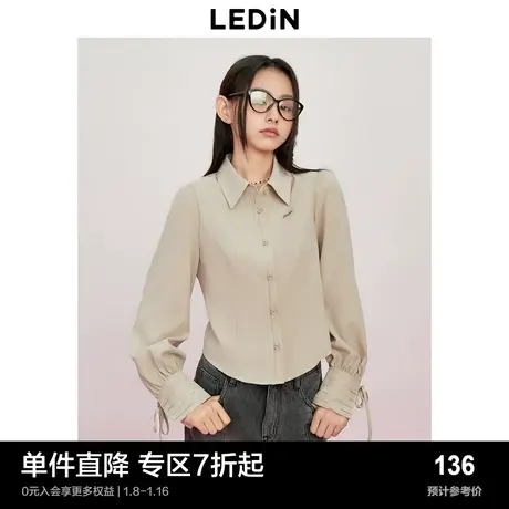 乐町韩系少女感修身收腰衬衫短款冬季新款柔软绒感卡其色上衣商品大图