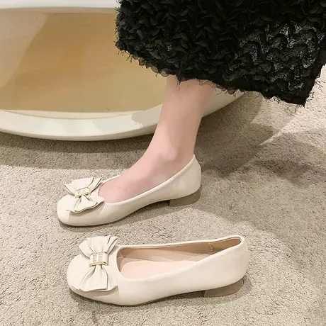 法式晚风单鞋软底2024年春季软底复古蝴蝶结浅口瓢鞋温柔风豆豆鞋商品大图