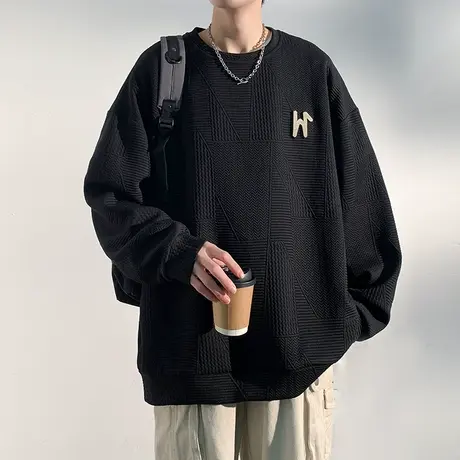 圆领卫衣男秋冬款潮牌加绒加厚长袖体恤男青少年春秋款无帽上衣服商品大图