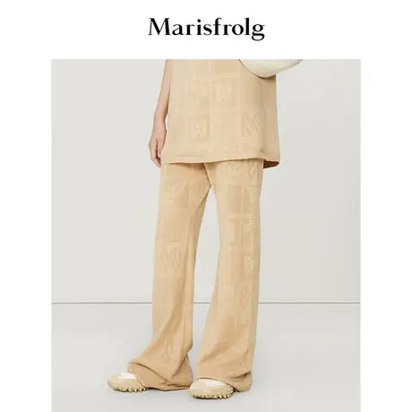 【商场同款】玛丝菲尔2023年夏季新款沙杏色肌理感微喇针织休闲裤图片