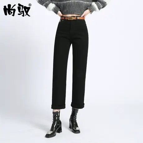 尚驭黑科技高腰磨毛直筒牛仔裤女2023年冬新款宽松原色烟管垮裤子图片