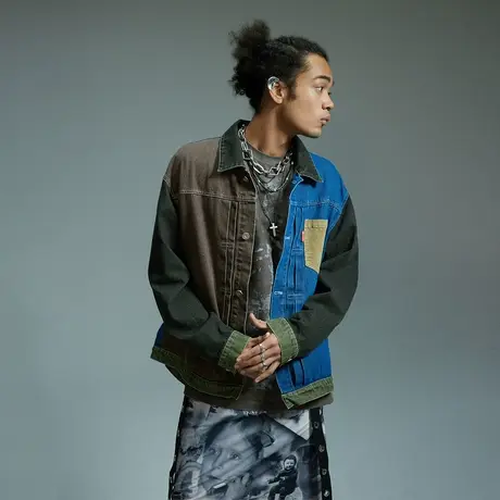 设计感街头潮牌拼接牛仔外套男春秋2024年新款宽松百搭情侣装夹克商品大图