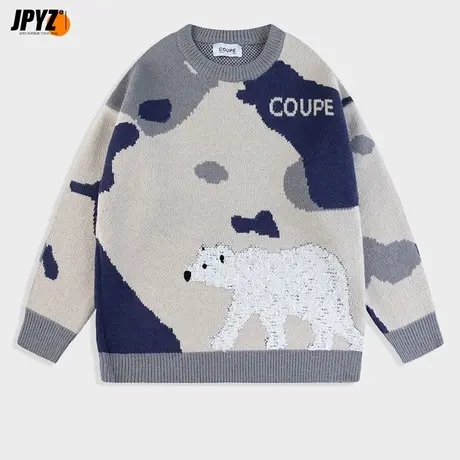 街派秋冬新款圆领套头撞色针织衫男士潮牌宽松休闲情侣毛衣男冬季商品大图