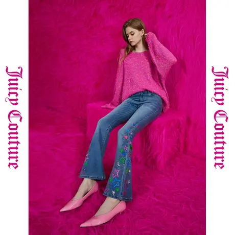 Juicy Couture橘滋初秋季女装新款星空秘境扣珠片刺绣女式牛仔裤商品大图