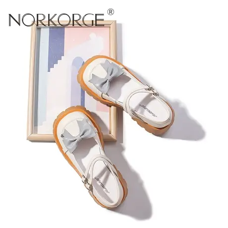 文艺lolita米白色厚底显脚小蝴蝶结玛丽珍单鞋图片