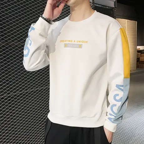 长袖t恤男春秋季宽松拼接内搭打底衫上衣青少年潮牌印花圆领卫衣商品大图