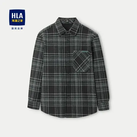 HLA/海澜之家内里加绒长袖衬衫2023秋冬新格纹尖领加厚外套男衬衣商品大图