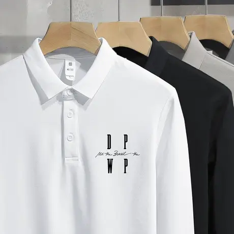 2023新款珠地棉polo衫男长袖带领翻领t恤保罗打底衫潮流有领秋衣商品大图