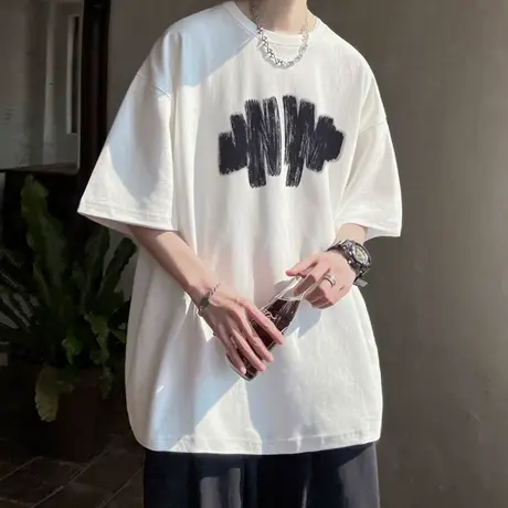 纯棉夏季薄款透气简约短袖t恤男2023新款潮流休闲情侣宽松上衣服商品大图