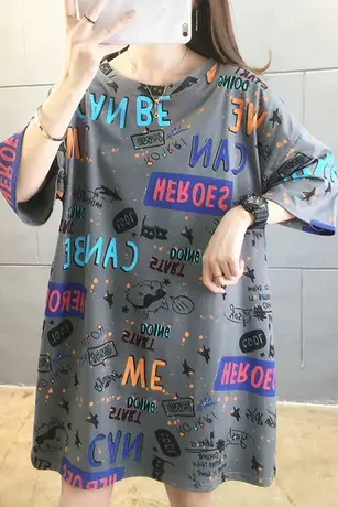 2022新款夏装短袖T恤女宽松中长款韩版大码欧洲站潮上衣半袖体恤图片