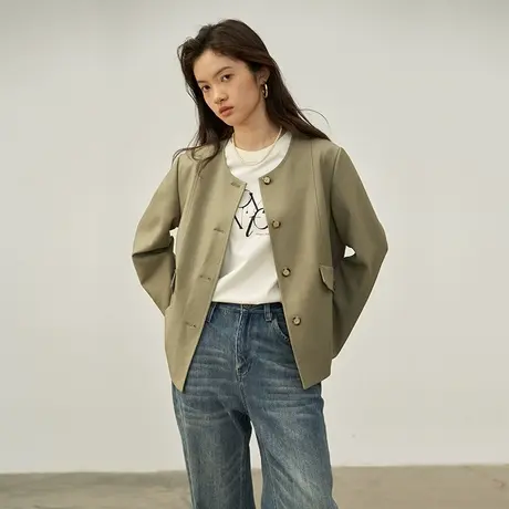 omont蛋挞家 复古小香风外套女秋2023新款气质圆领高级感宽松西服商品大图