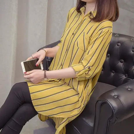 条纹衬衫女宽松韩版百搭春装新款潮衬衣外套复古港味长袖上衣图片