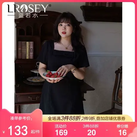 蓝若水大码蝴蝶结方领连衣裙女夏季新款胖MM小个子显瘦雪纺A字裙图片