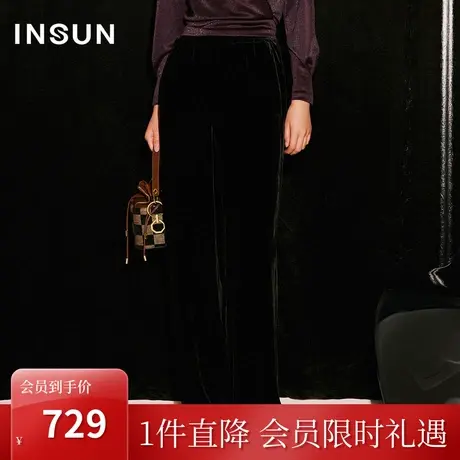 恩裳COVER2023秋季新款真丝混纺垂顺优雅直筒裤松紧腰随意休闲裤商品大图