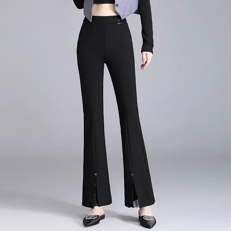 黑色开叉喇叭裤女2023秋季新款时尚高腰修身鱼尾裤通勤长裤休闲裤商品大图