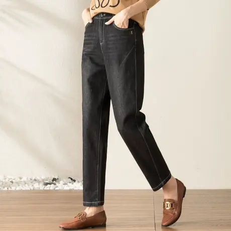 黑色牛仔裤女2023年新款春秋大码女裤秋冬哈伦裤九分裤老爹萝卜裤图片