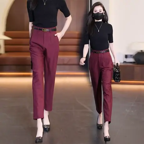 西装裤子女2023年春秋新款九分休闲烟管裤韩版高腰直筒宽松哈伦裤商品大图