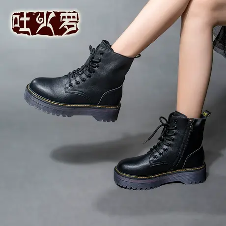 吐火罗女鞋2021新款百搭女靴中筒简约马丁靴女厚底机车靴潮流短靴商品大图