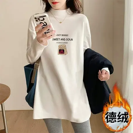 半高领德绒打底衫女2022年秋装新款长袖t恤女中长款韩版百搭上衣商品大图