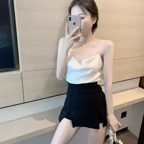 2023夏季大码胖mm半身裙女高腰不规则A字短裙显瘦黑色包臀裙裤裙商品大图