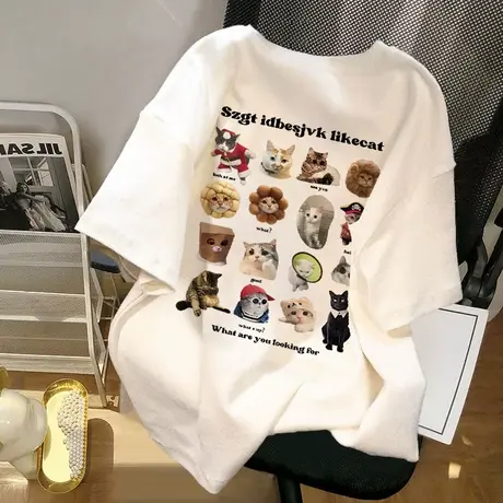 纯棉重磅oversize设计感短袖t恤女2023夏季宽松潮牌半袖上衣体恤商品大图