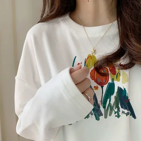 胖mm超火cec情侣装hiphop大码长袖t恤女潮ins上衣叠穿宽松打底衫商品大图