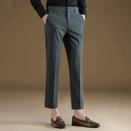 POWO九分裤男士商务休闲韩版小西裤松紧腰修身小脚裤子夏季西装裤商品大图