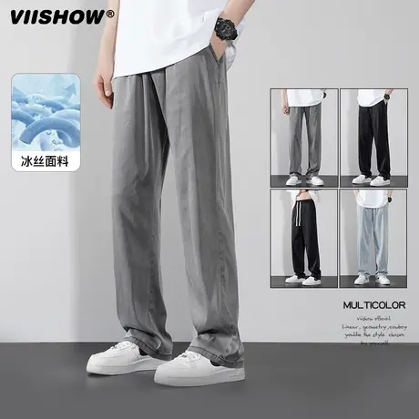 VIISHOW美式高街潮牌冰丝牛仔裤男夏季拖地做旧直筒牛仔长裤男生商品大图