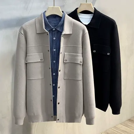 男士衬衫毛衣外套翻领商务男装上衣服针织开衫男春秋2023新款潮流商品大图