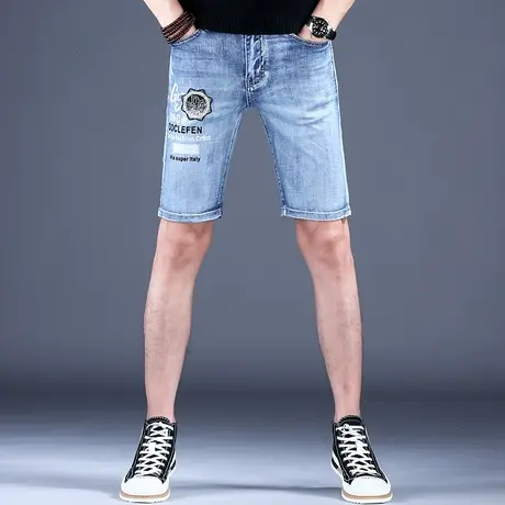 男士潮牌刺绣印花五分裤子秋款轻奢牛仔短裤男款夏天高端2023新款商品大图
