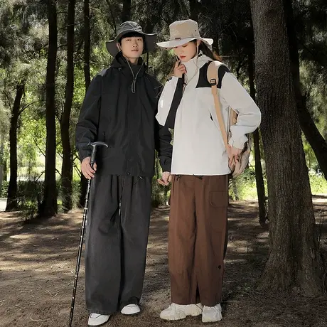 冲锋衣男春秋户外防水三合一夹克大码工装情侣外套新款潮加肥加大图片