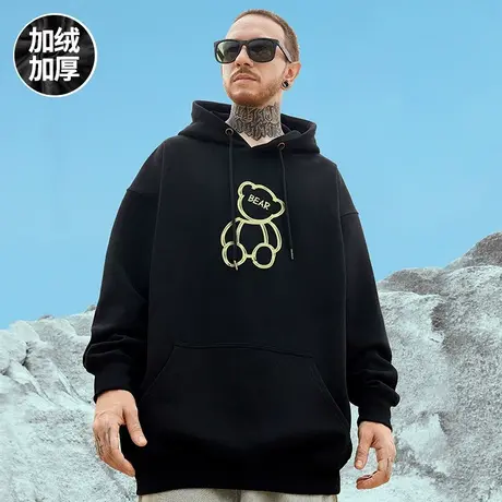 2023秋冬季小熊加绒卫衣男潮ins连帽美式潮牌宽松加肥加大码外套商品大图