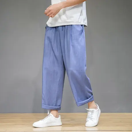 秋季亚麻空调长裤男直筒裤薄款透气棉麻裤宽松阔褪裤垂感休闲西裤商品大图