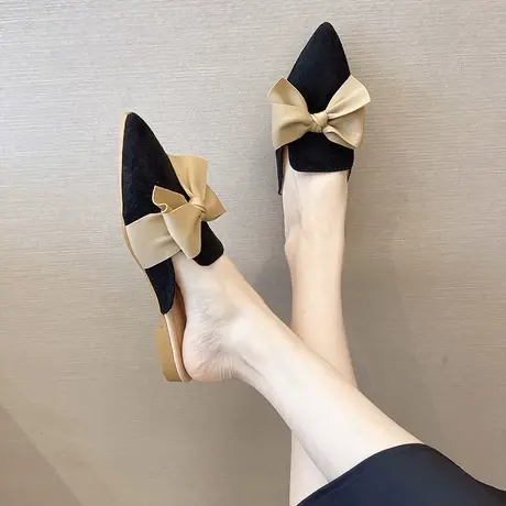 尖头无后跟蝴蝶结时尚半拖鞋女夏季2023新款韩版低跟显瘦气质配裙商品大图