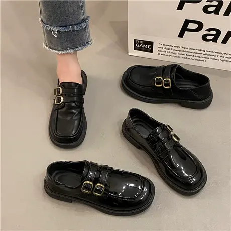 软底黑色小皮鞋女2024新款一脚蹬工作鞋英伦风厚底学院春秋乐福鞋商品大图