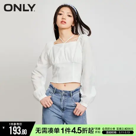 ONLY冬季甜美百搭泡泡袖方领短款雪纺衫女|123151012商品大图