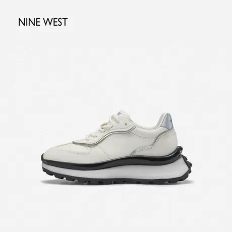 Nine West/玖熙运动休闲鞋女春夏新款金属银色百搭厚底增高小白鞋图片