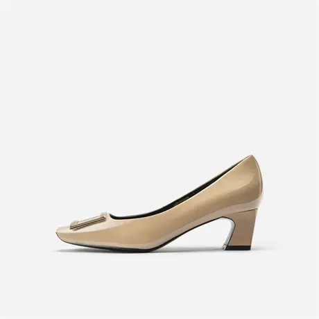 Nine West/玖熙2022年秋冬新款中跟单鞋女方头浅口金属扣粗跟女鞋图片