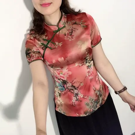 傲雪屋夏中国风复古修身短袖旗袍上衣中式立领改良短款唐装女礼服商品大图