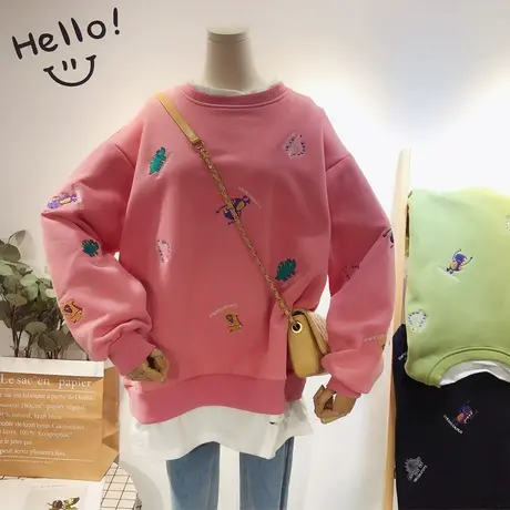 2020秋冬韩国东大门Ulzzang卡通港风搞怪休闲假两件加绒卫衣大码图片