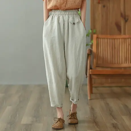 dza 高腰显瘦亚麻休闲裤女2023夏薄款九分直筒裤棉麻哈伦裤萝卜裤图片
