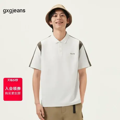 gxg.jeans男装 白色撞色拼接时尚短袖翻领POLO衫男 25年夏季新款图片